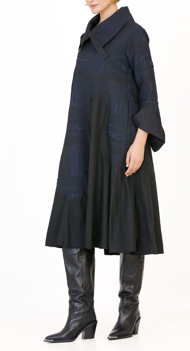 Wide Collar Dress - Navy Blue